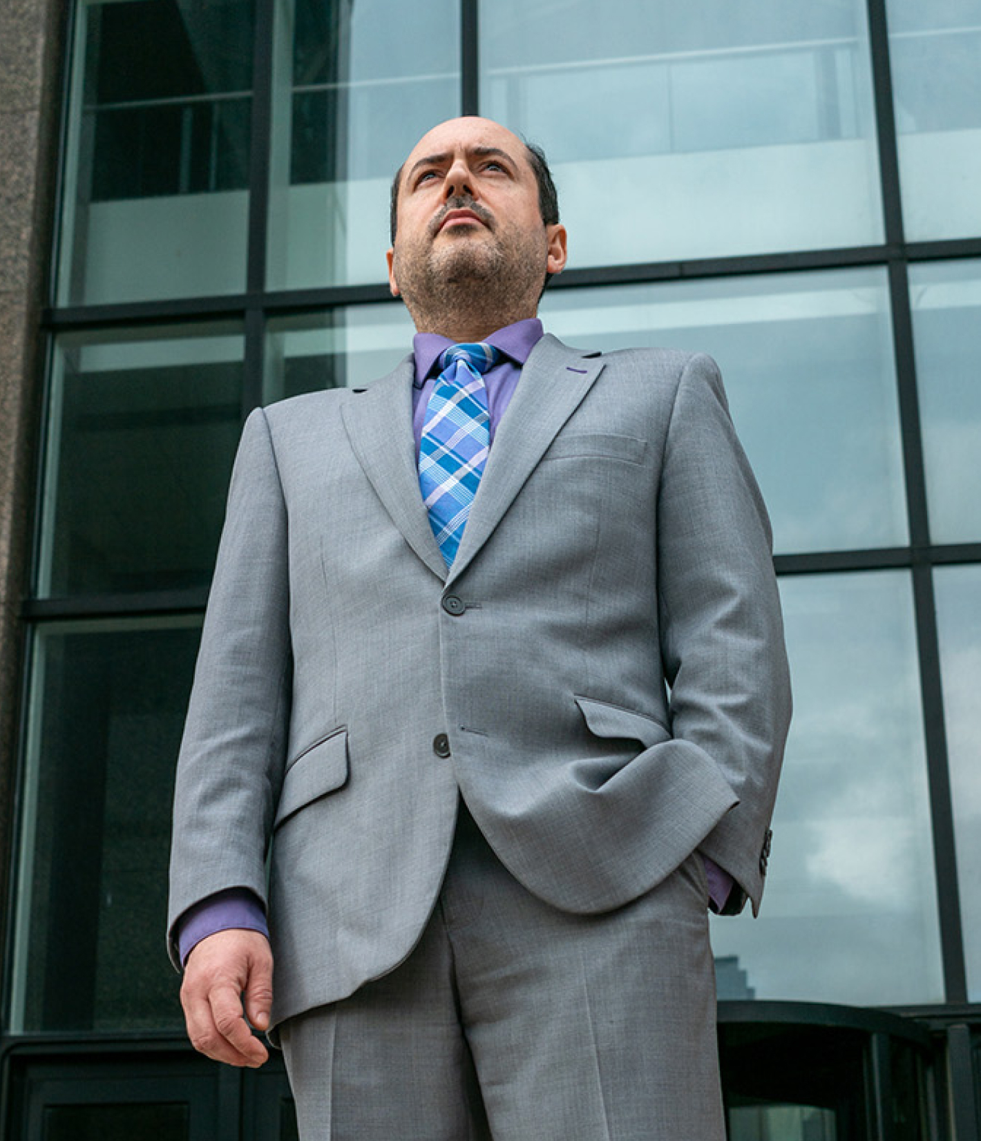 man looking forward pensive low angle profile