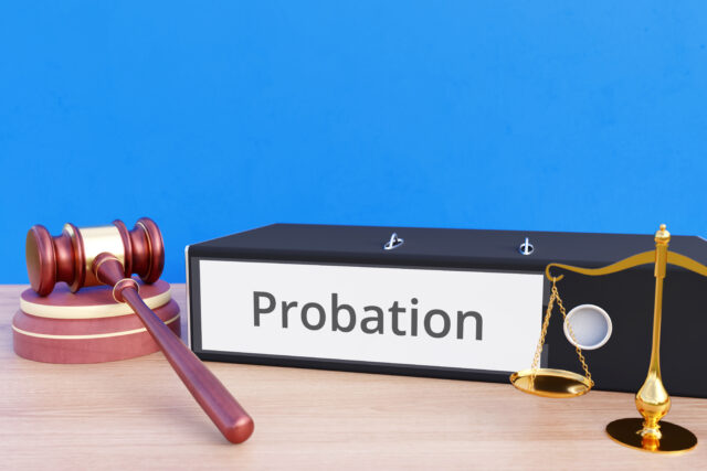 Probation – Folder with labeling, gavel and libra – law, judgement, lawyer