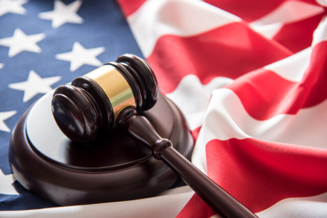 gavel justice hammer on USA flag background