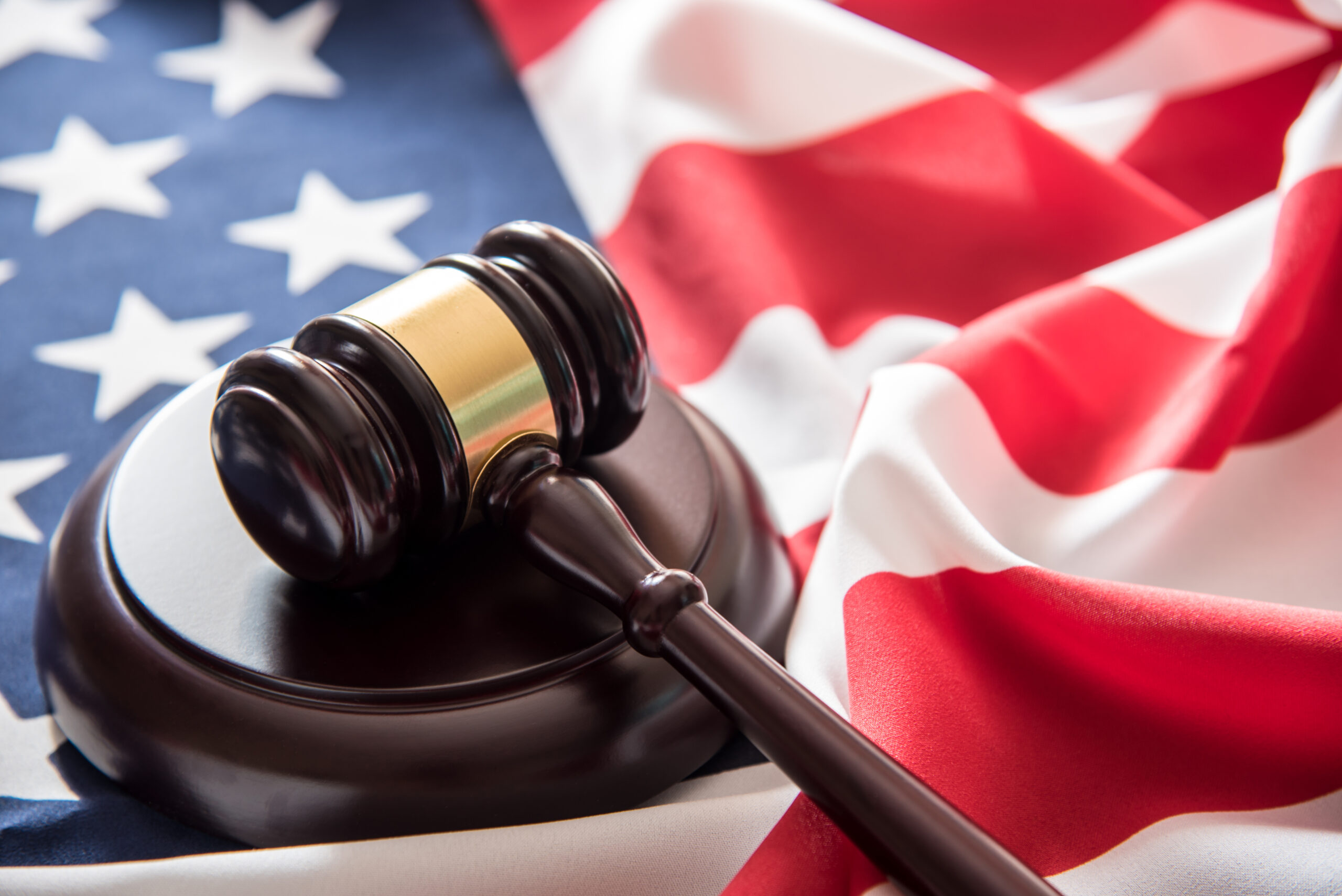 gavel justice hammer on USA flag background